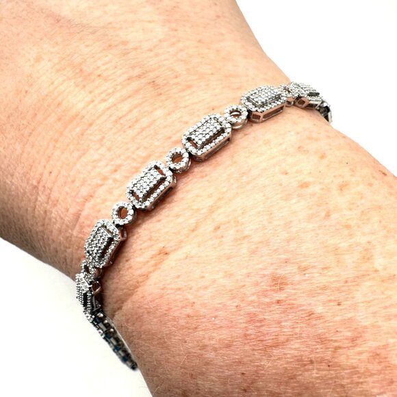 Womens Bracelet 14K White Gold 2 CT. Total Weight Diamond Art Deco Inspired - Picture 6 of 9